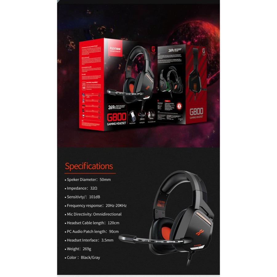 PLEXTONE G800 Headset Gaming Headphones LED Light E sports Over Ear