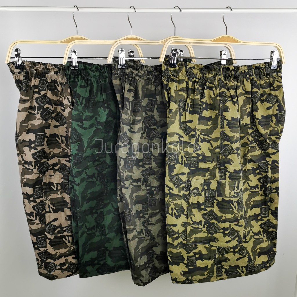 Celana Pendek Pria Jumbo Cargo Kolor Cowok Motif Loreng Army