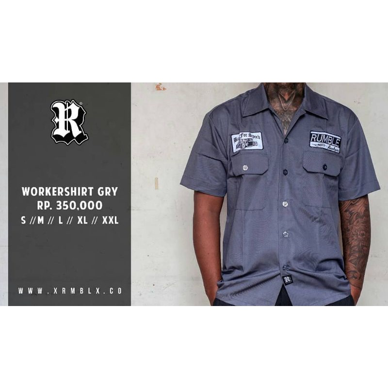 BAJU KEMEJA ATASAN WORKSHIRT RUMBLE WS GREY ORIGINAL