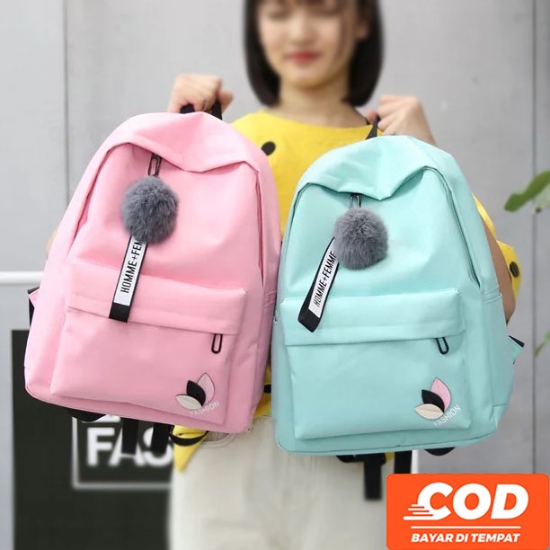 Tas Ransel Backpack Wanita Homme Femme Fashion Pompom Lucu Murah Grosir TOKO92