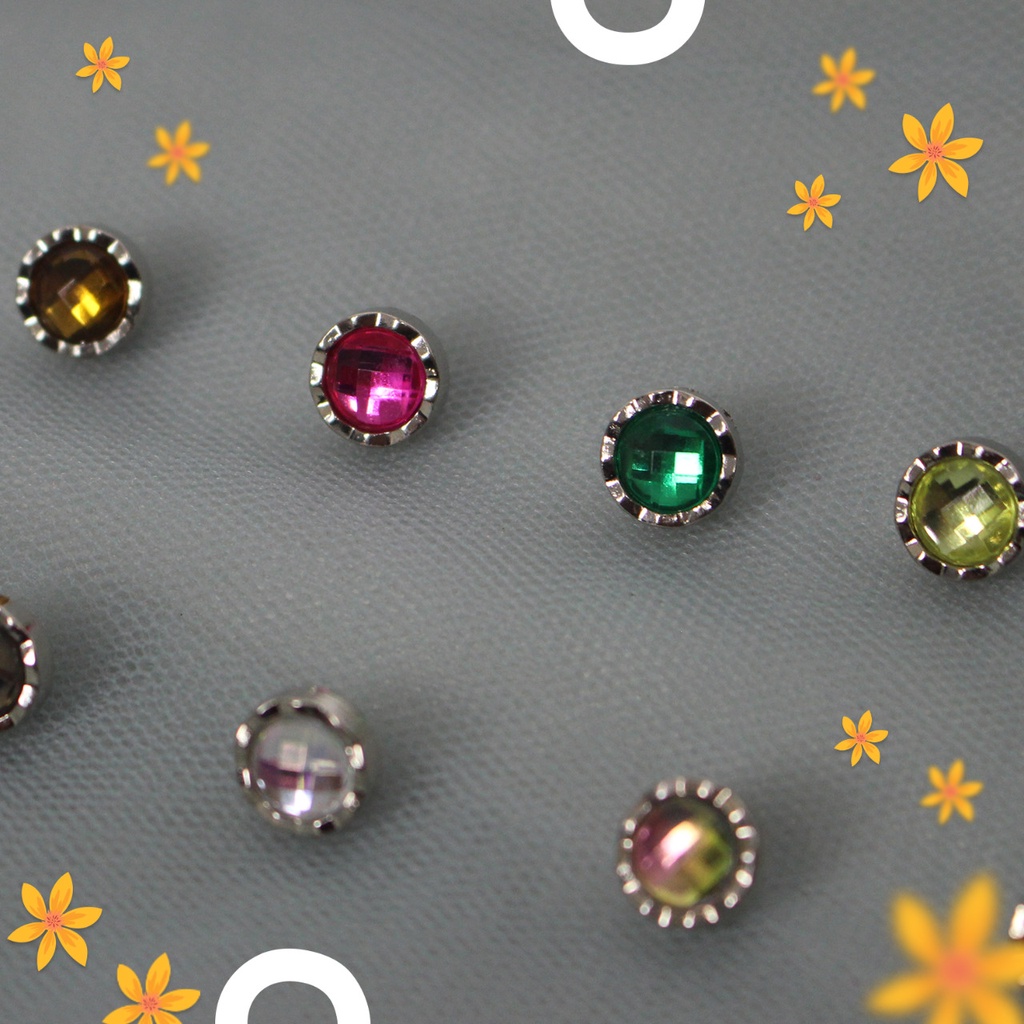 Kancing Akrilik Bulat Gerigi Motif Kotak 8mm BA350