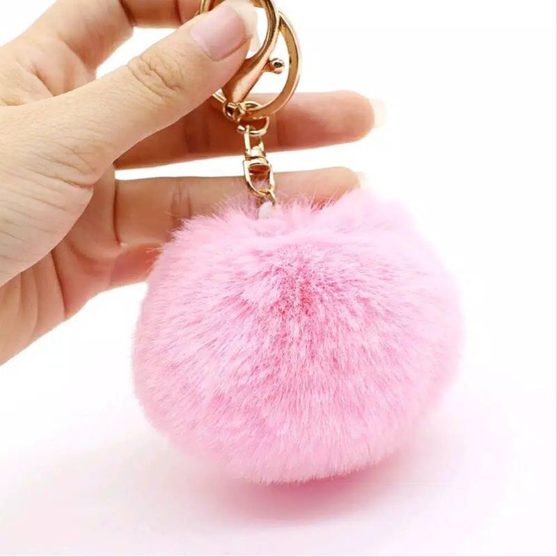 Gantungan Kunci Bulu Halus Love dan Bulat POMPOM Tas Ransel Selempang Tote