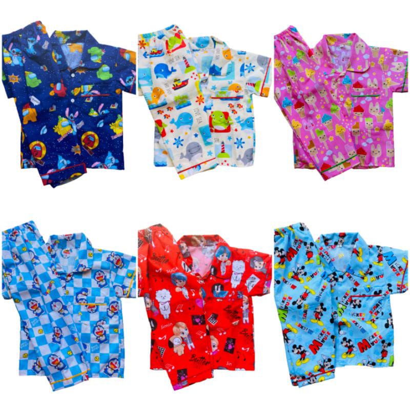 PIYAMA KARAKTER ANAK/BAJU TIDUR ANAK MOTIF KARAKTER UMUR 7-12 TAHUN/SETELAN PIYAMA ANAK