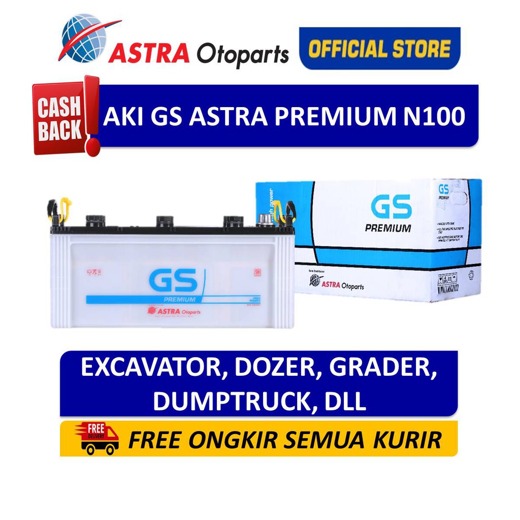 AKI GS ASTRA Premium N100 untuk Komatsu Excavator, Dozer, Grader, Dump Truck, Genset dan sejenisnya