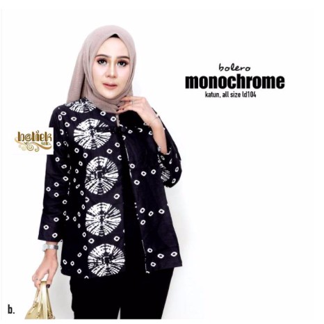 Bolero Monochrome Cardigan Cantik Monokrom Outer Batik Hitam Putih Seragam Kantor Kerja Katun Vest