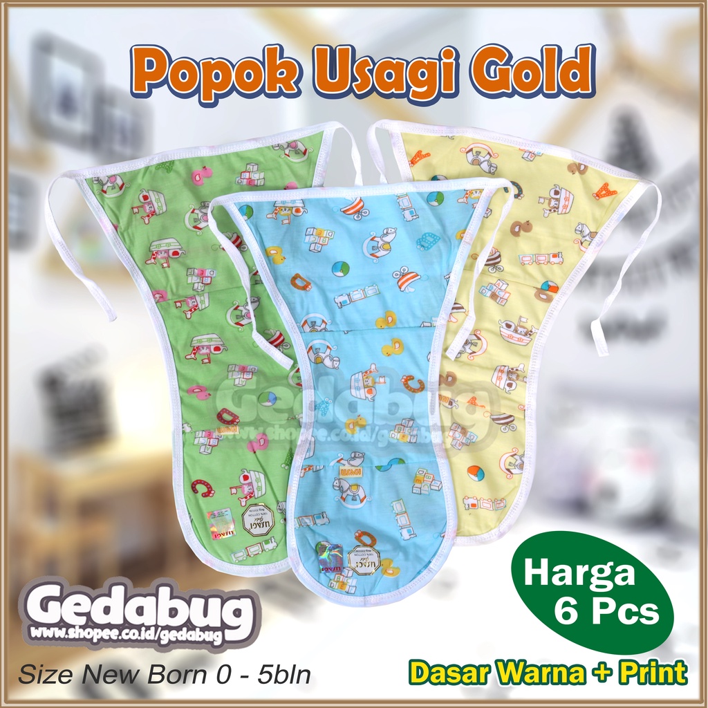 ( Isi 6 Pcs ) Popok Usagi Gold | Popok kain ikat Motif Fullprint Dasar Warna