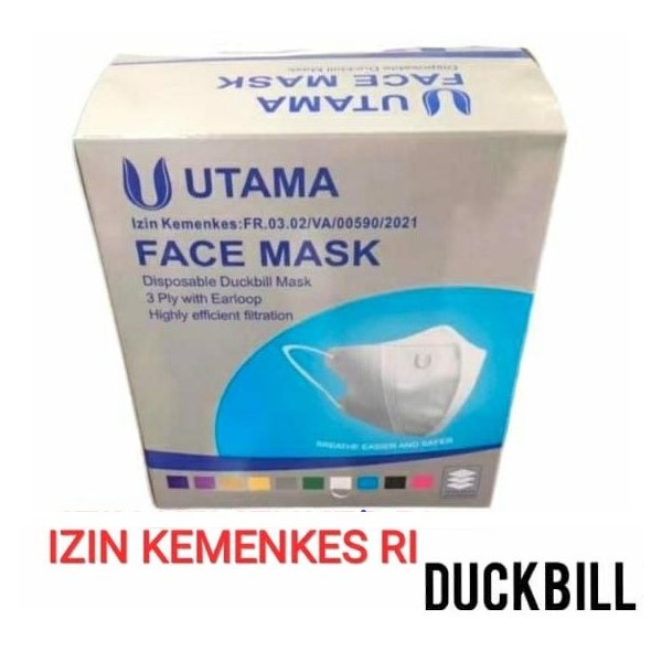 Masker Duckbill UTAMA izin KEMENKES RI isi 50 Pcs/BOX  Emboss U Premium Dewasa IMPORT Disposable Earloop mask Anti Virus COD