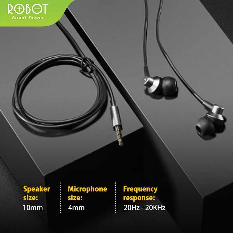 Headset Robot RE240 Wired Headset Wired Earphone Bass Android iPhone Original - Garansi 1 Tahun