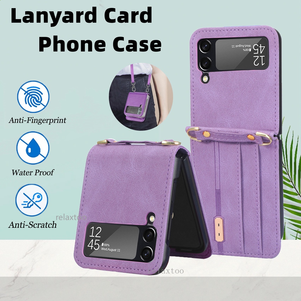 leather strap case for samsung galaxy z flip 4 5g z flip4 zflip4 zflip 4 5g phone wallet card slot c
