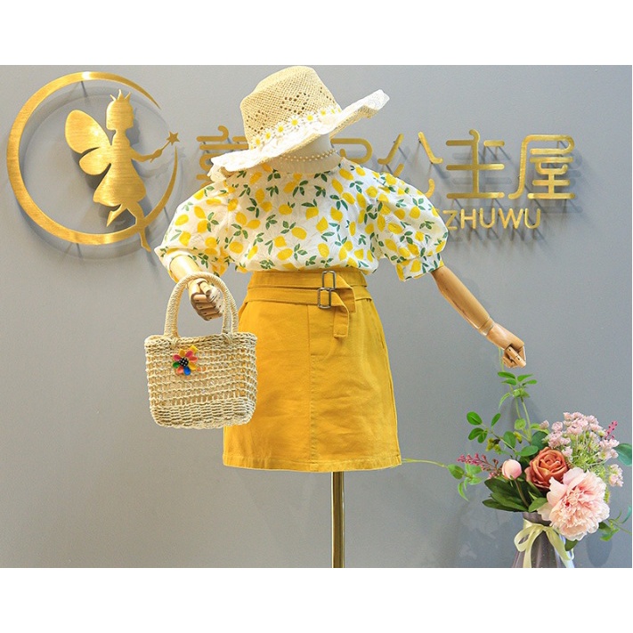 SETELAN ANAK CEWEK IMPORT / BAJU ROK MOTIF KUNING BUNGA