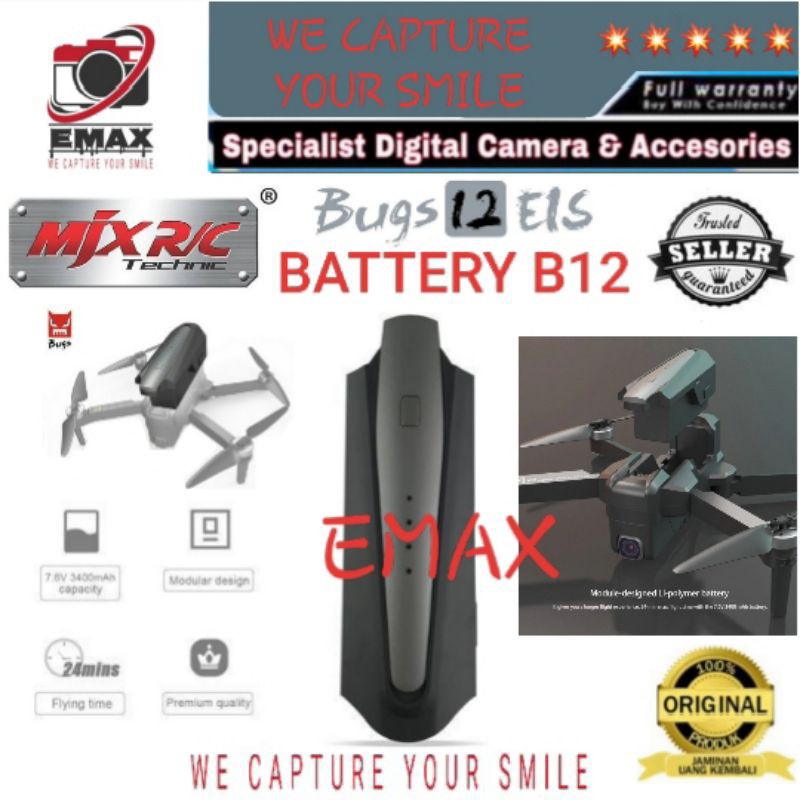 Battery Drone MJX Bugs 12 EIS R/C Baterai MJX B12 EIS RC Original Baterai Drone B12 EIS Resmi