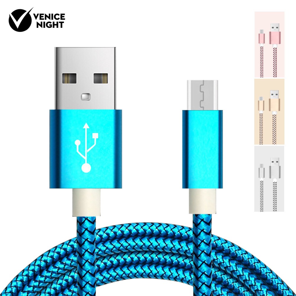 (Veni) Kabel Data/Charger Micro Usb Bahan Nilon Kepang 1m Untuk Android