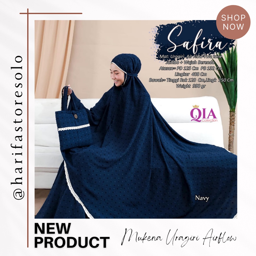 MUKENA SAFIRA ORI BY QIA COLLECTION | BAHAN URAGIRI AIR FLOW TWO TONE | MUKENA JUMBO BEST SELLER | H