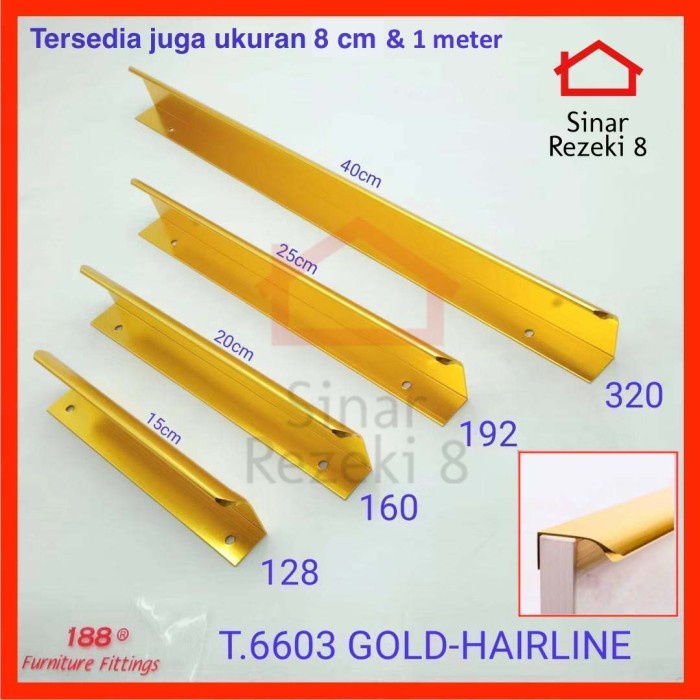 Handle 6603 1 METER GOLD Tarikan Panjang Laci Pintu Lemari Minimalis Dapur 100 cm Gagang Emas