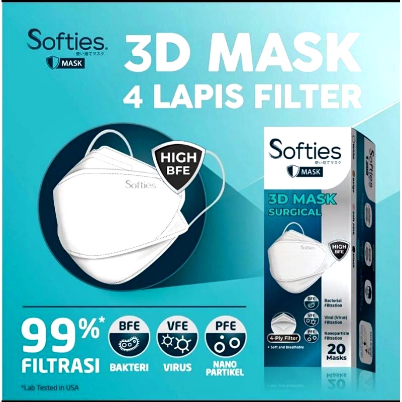 Masker Softies 3D Surgical Model KF94 BOX ISI 20 / Softies 3D 4ply