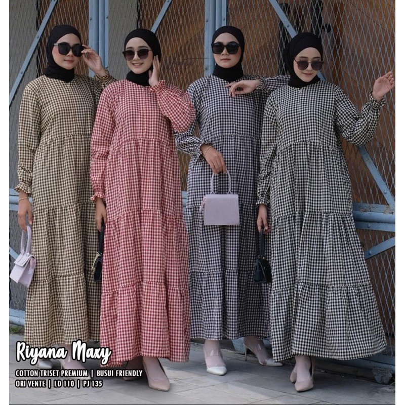 Dress kmotif kotak keren kekinian (Riyana)