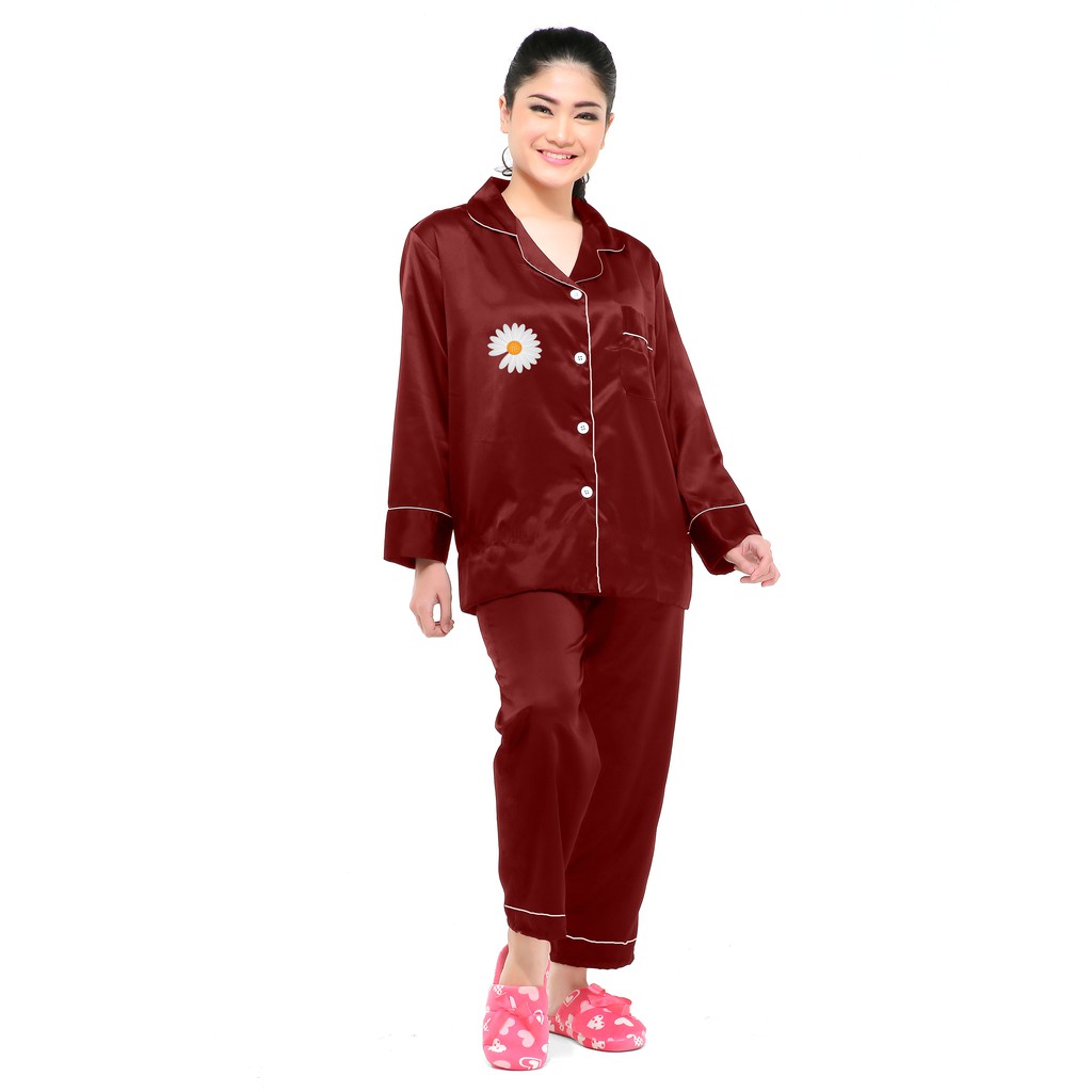 Zavyn Piyama Satin Long Sleeves Wanita Taj Flower