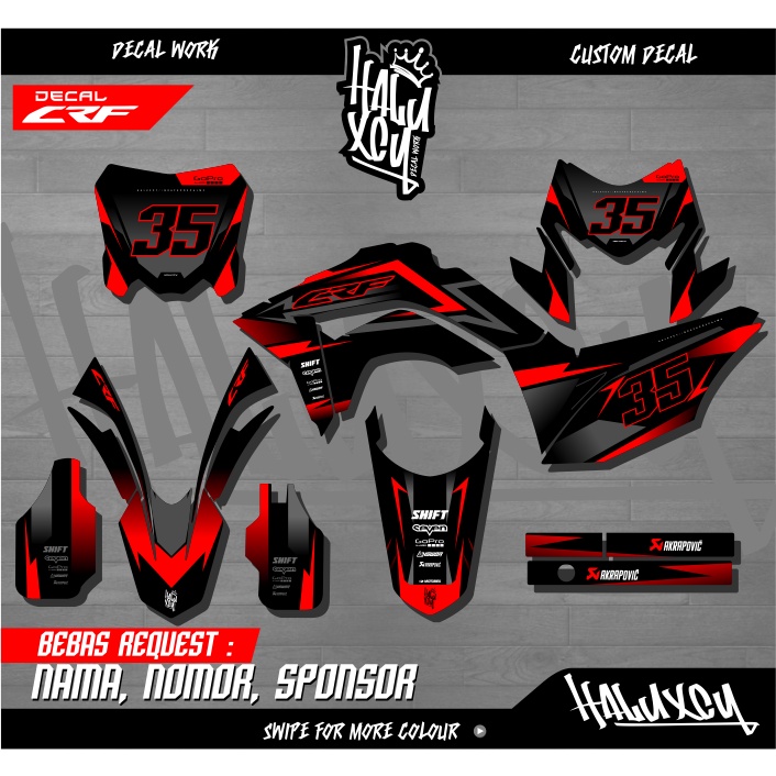 DECAL CRF 150 L SUPERMOTO FULL BODY HITAM SUPER GLOSSY DOFF DESAIN KEREN KLX DTRACKER WR BY HALUXCY