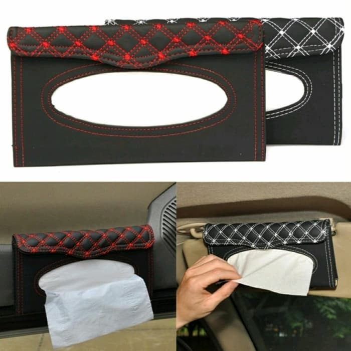 TEMPAT TISU tissu MODEL  jepit  ATAS sunvisor PENAHAN MATAHARI mobil MOTIF benang HITAM CREAM ABU