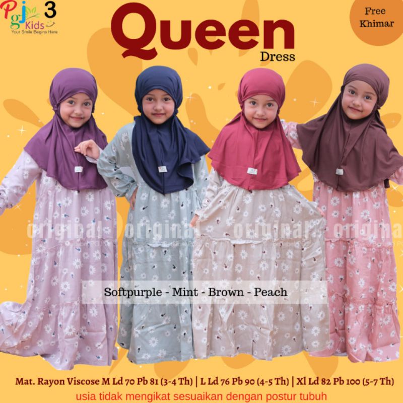 Queen Dress free Khimar kids gamis anak super Cute  by PGJ 3