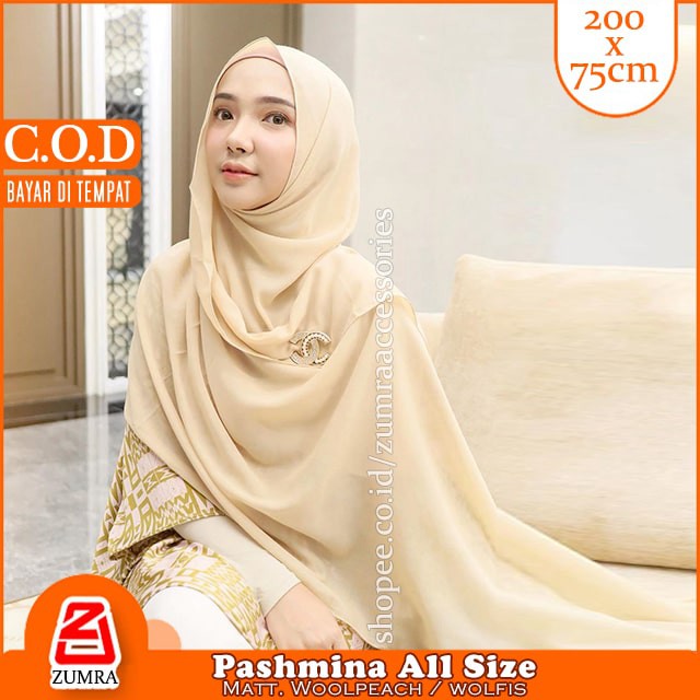 Jilbab Pashmina Wolfis  All Size Ready 3 Pilihan Ukuran 160, 180, 200 cm Woolpeach Hijab Kerudung Pasmina