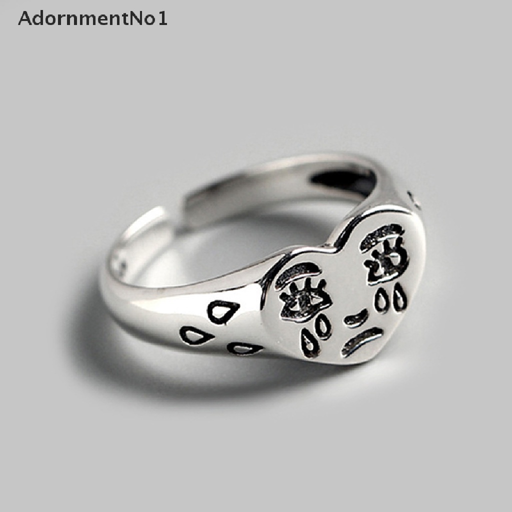 (AdornmentNo1) Cincin Silver Sterling 925 Motif Wajah Aksen Kristal + Air Mata Untuk Perhiasan Wanita