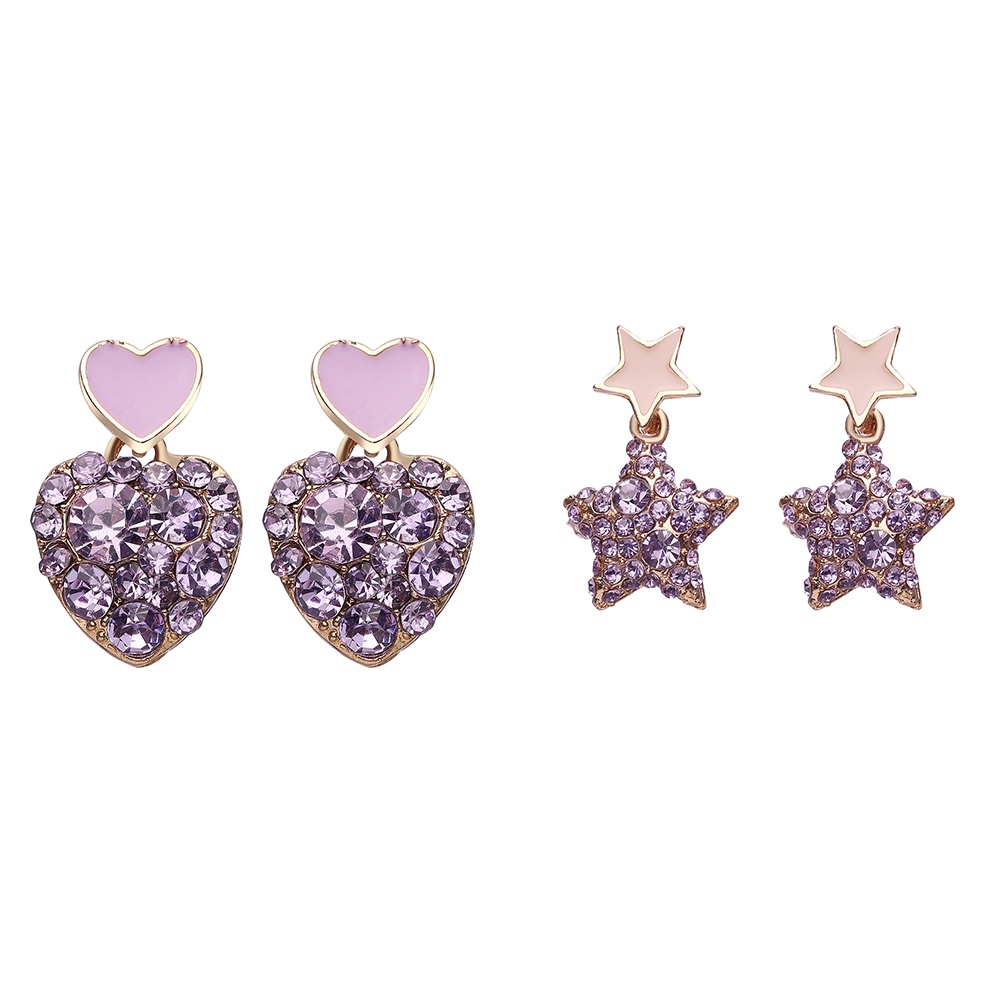 IFYOU Fashion Purple Crystal Earrings Sweet Girls Star Heart Stud Earrings Women Jewelry Accessories