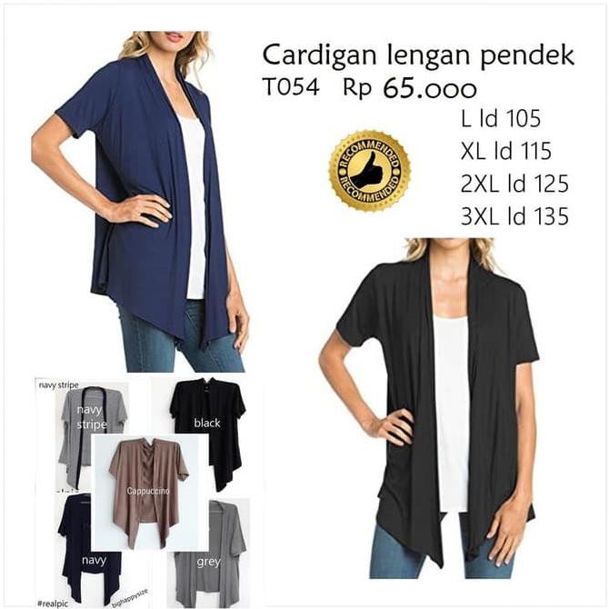 Pengiriman Cepat Cardigan Lengan Pendek Big Size Jumbo t054 bighappysize - Hitam, L PROMO | CUCI
