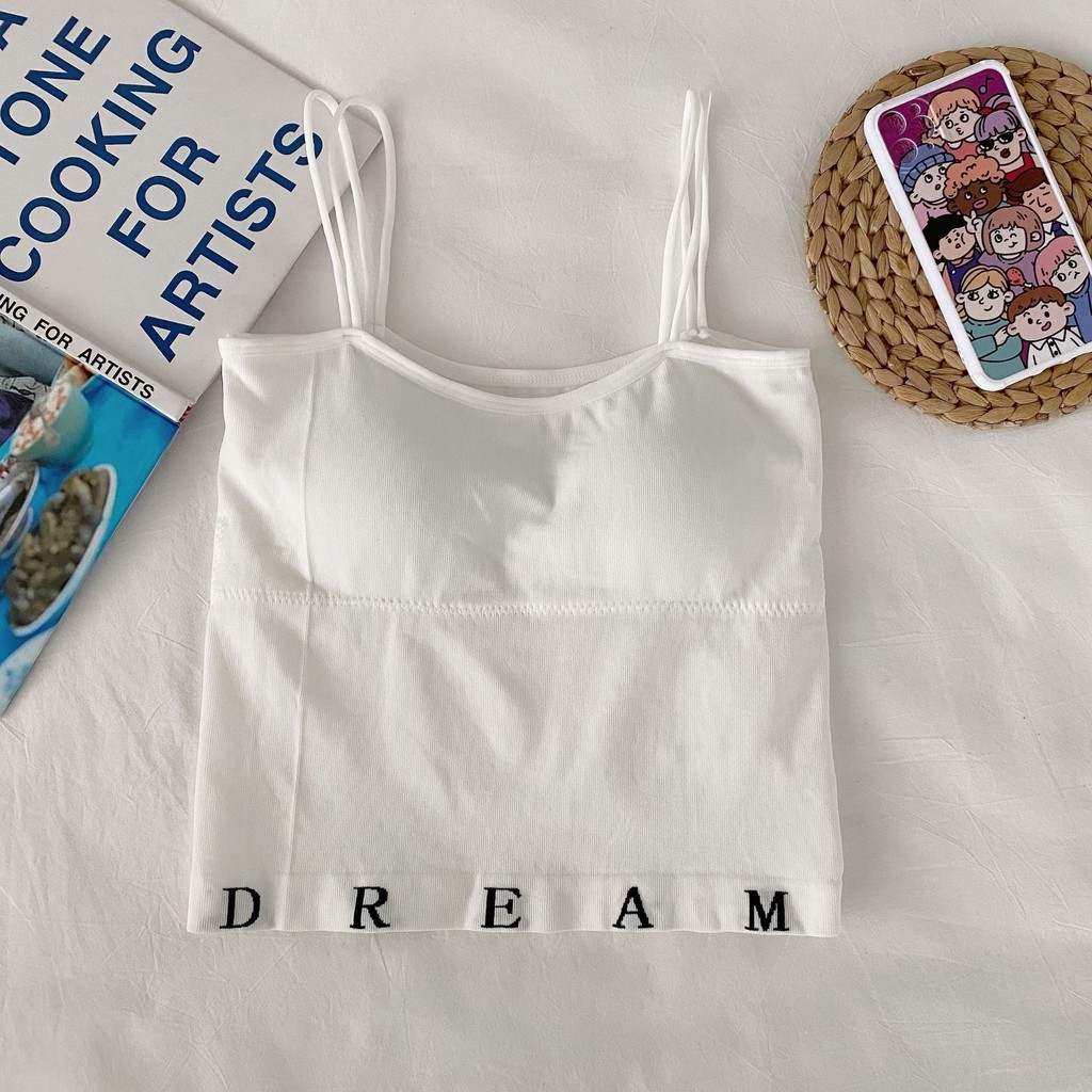 Feminin Tank Top Bra Import Korea Tali Double Inner Tangtop Panjang Elastis-Putih 