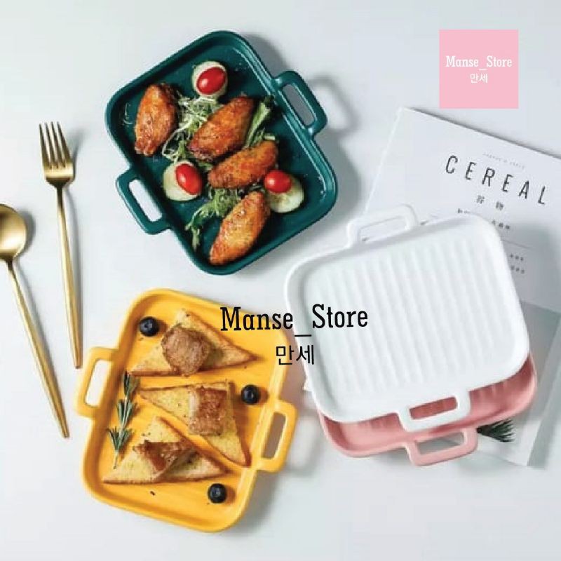 Piring keramik persegi panjang wicrowave oven aman rectagular ceramic plate microwave oven safe