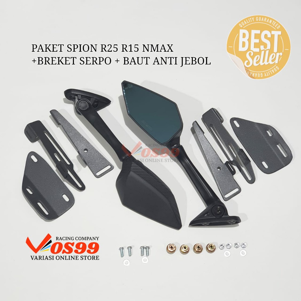 PAKET SPION R25 KARBON PANJANG PLUS BREKET SERPO NMAX LEXI + BAUT ANTI JEBOL