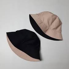 Topi Bucket Hat Polos Bolak Balik 2 Warna HITAM MOCCA