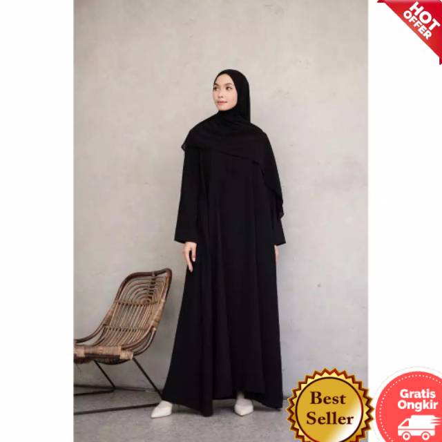 Abaya Bordir Gamis Wanita Exclusive Abaya Polos (Resleting Depan)