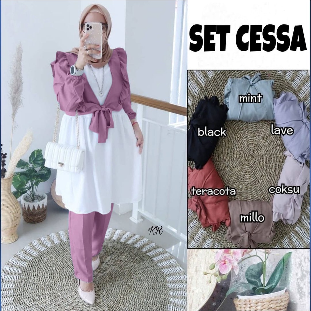 PAKAIAN FASHION WANITA SETELAN SET CESSA 3IN1 DMR