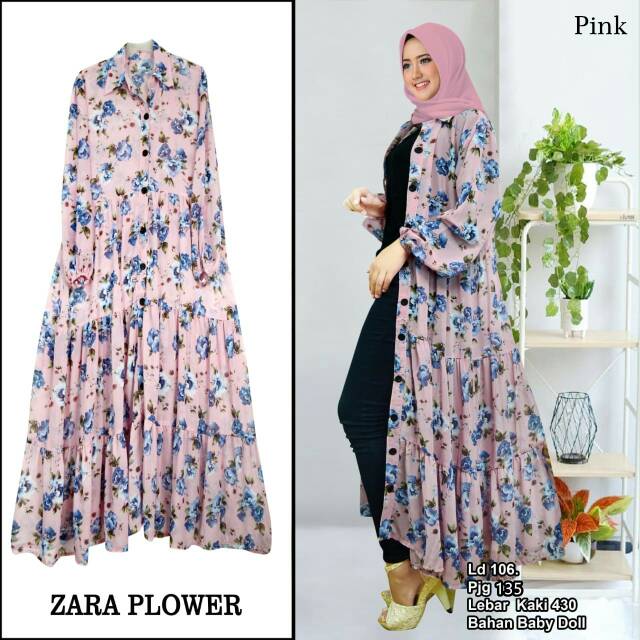 Arnis Zara flower 2 Ready Stock long outer maxi dress cardigan busui tangan panjang