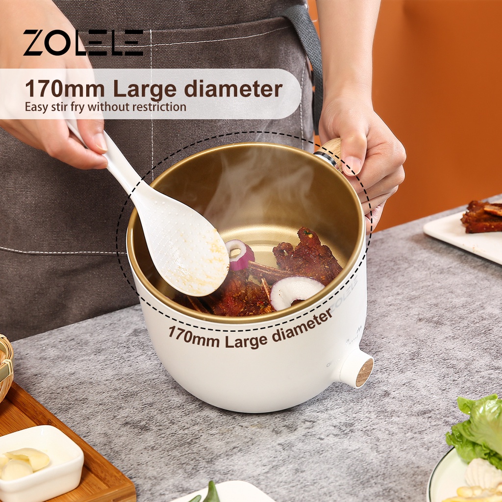 ZOLELE Panci Listrik Serbaguna Kukusan 1.5L Multifungsi Elektric Cooker 4 in 1 Food Frypan Hotpot Low Watt 2-Layer Panci Pot Kukus Steamer with Gagang Anti Melepuh Panci Anti Lengket Peralatan Dapur Stainless Home Kitchen Portable ZC302