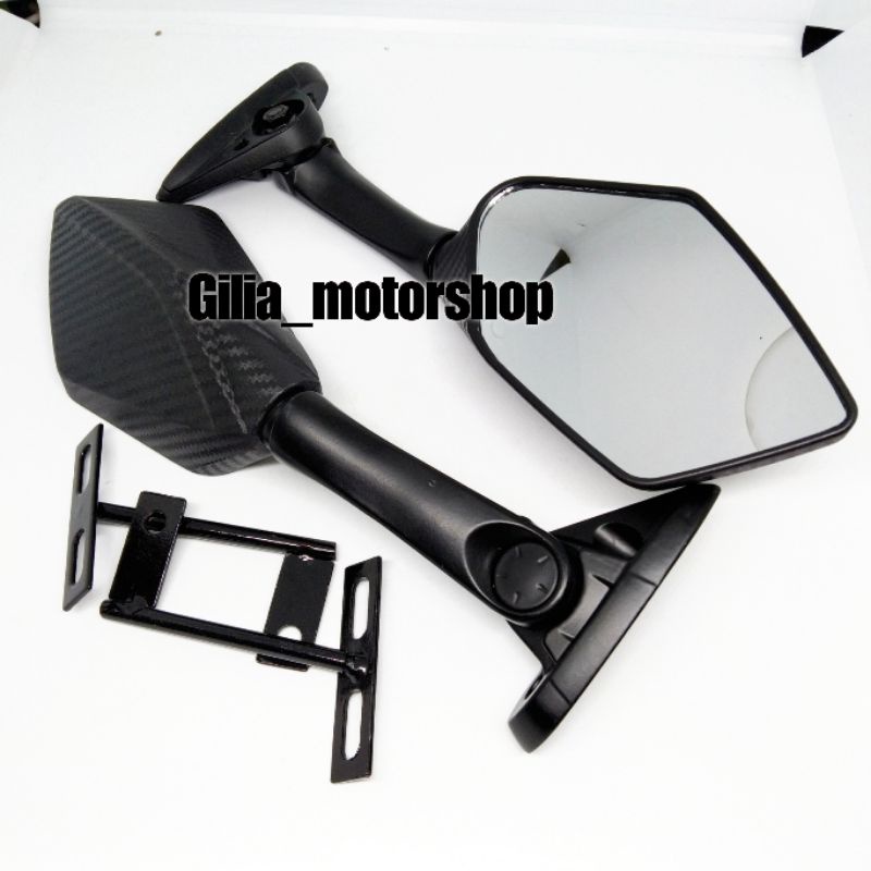 Spion Motor R25 Carbon Mirror putih plus Breket Nmax R25 R15 PCX Adv CBR ninja