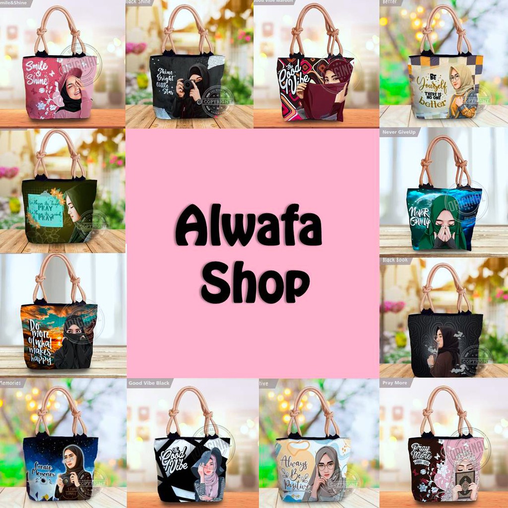 Tas Kanvas Sumbu ToteBag Tali Sumbu Kanvas Wanita Tote Bag Sumbu Canvas Tas Sumbu Hijab Print Sublim