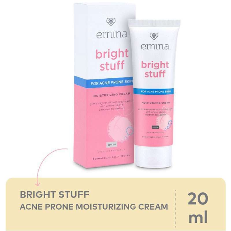 Emina Bright Stuff Moisturizing Cream 20 mL for Acne Prone Skin Pelembab Wajah Cerah Glowing Anti Kusam RUMAH CANTIK