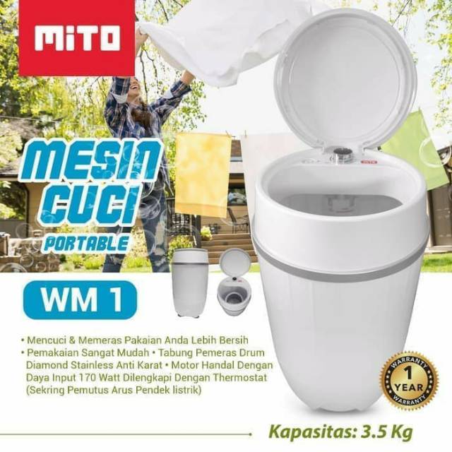 MITO WM 1 mesin cuci portabel 3,5kg - mesin cuci portabel kecil mini mito