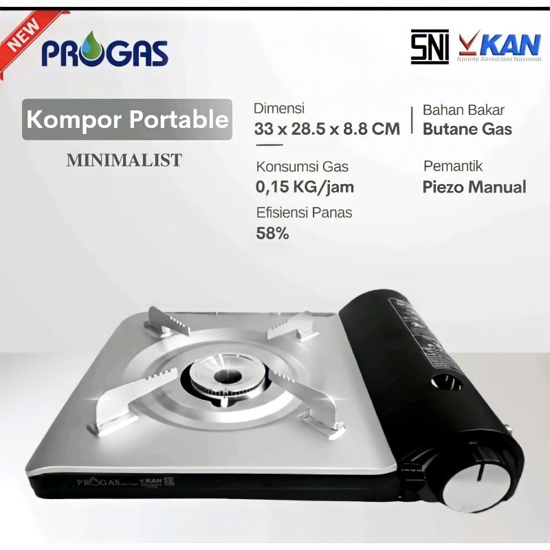 Kompor Gas Portable Minimalis PROGAS Slim 2 in 1 | Kompor Portable 1 Tungku | Kompor Gas 1 Tungku | 