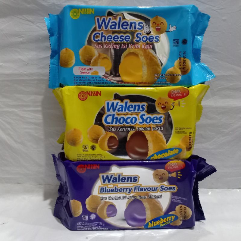 

nissin walens soes 100gr kemasan plastik rasa coklat, keju, blueberry snack viral