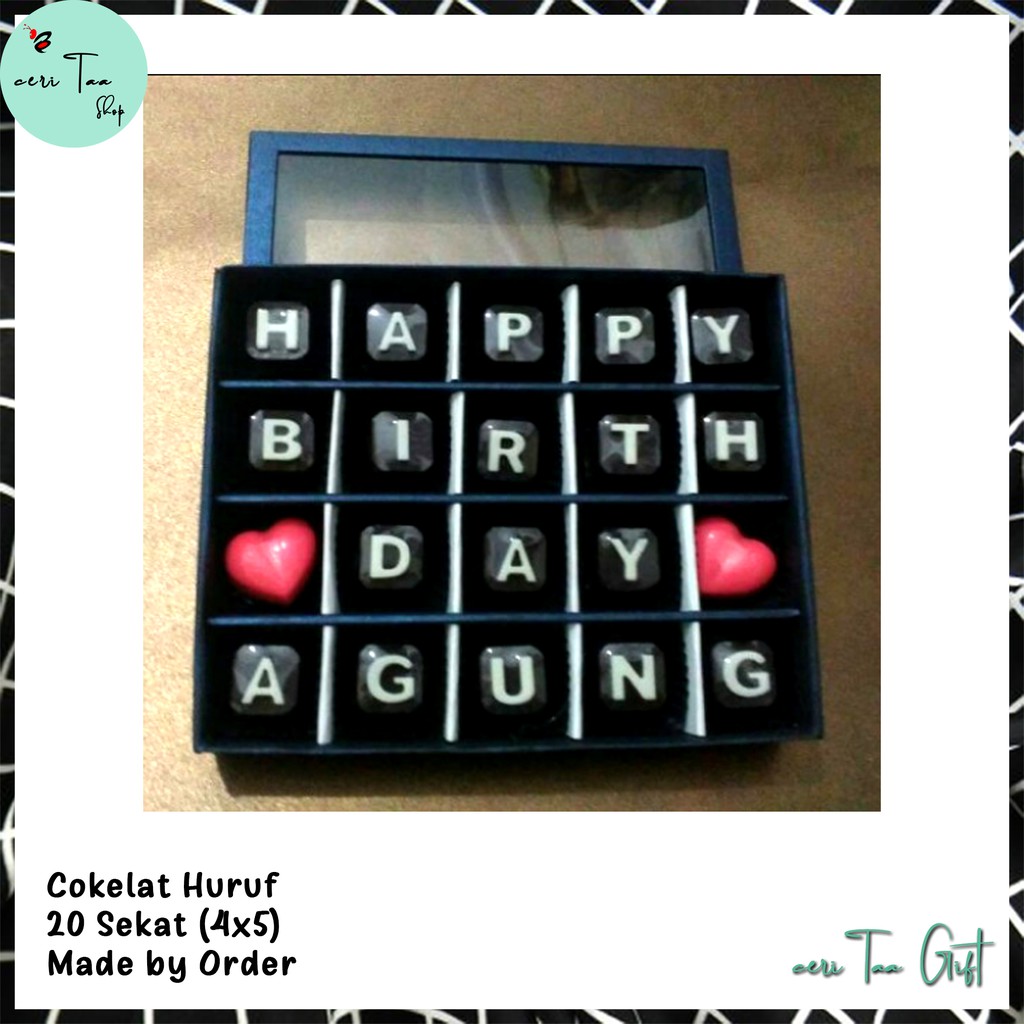 

Cokelat 20 Sekat 4x5 | Cokelat Souvenir | Cokelat Huruf | Cokelat Angka | Cokelat Bingkisan