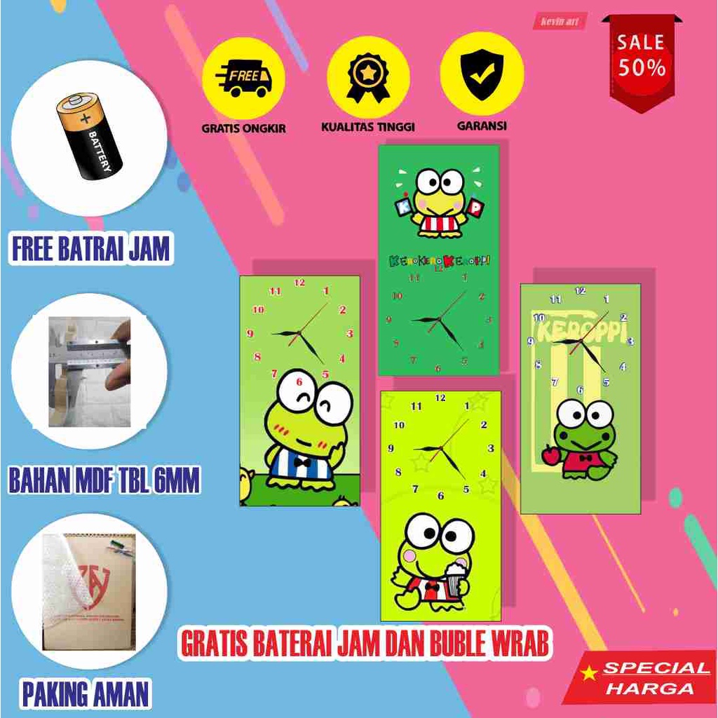 Jam Dinding Minimalis Modern Mewah Karakter Keroppi Serba Serbi Hadiah Kado Anak Murah Lucu Unik Terbaru Artistik