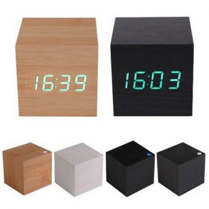 Jam Kayu Unik Kubus / LED Digital Wood Clock - JK-808 - Coklat