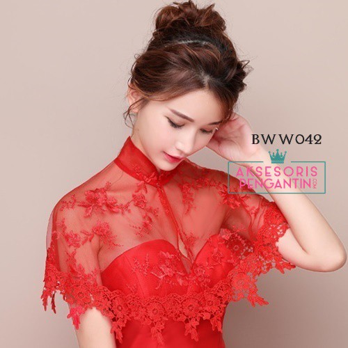 [SIAP KIRIM] BOLERO PENGANTIN RENDA PAKAIAN PESTA WANITA LACE MERAH BWW042