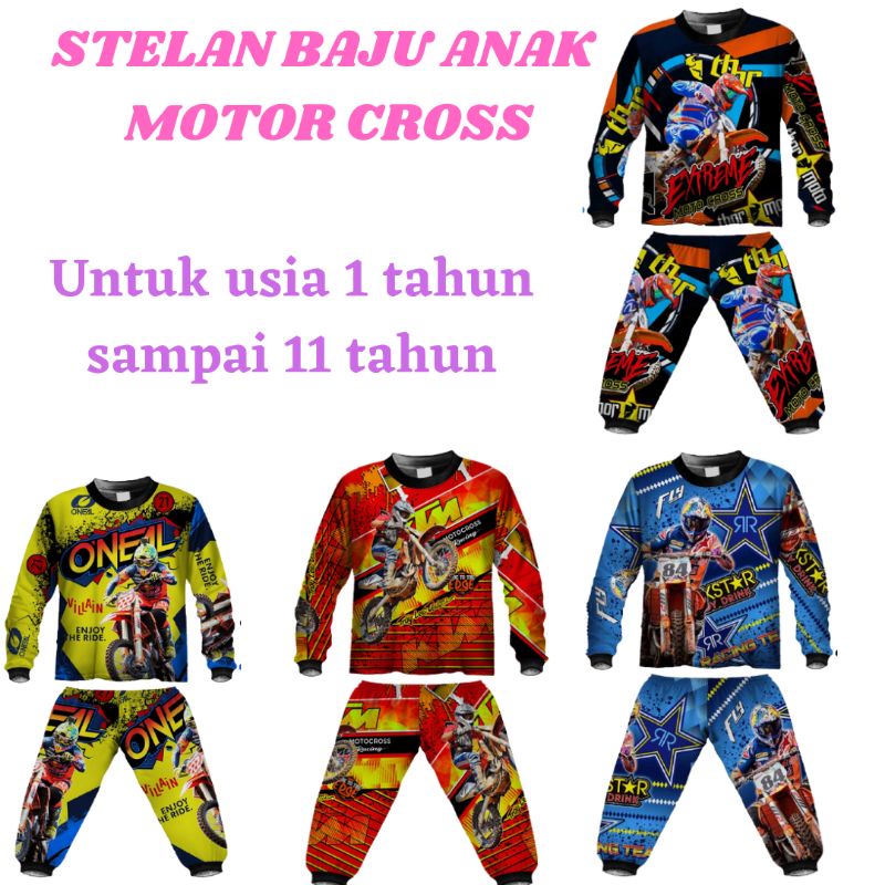 SETELAN MOTOR CROSS BAJU ANAK - BAJU ANAK MOTOR CROSS - KAOS ANAK USIA 1 TAHUN SAMPAI 11 TAHUN