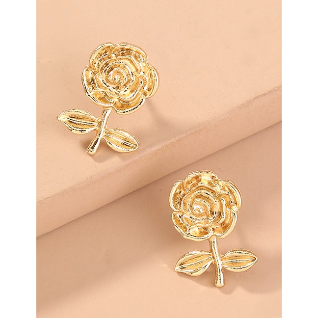 LRC Anting Tusuk Fashion Golden Rose Metal Earrings P75196