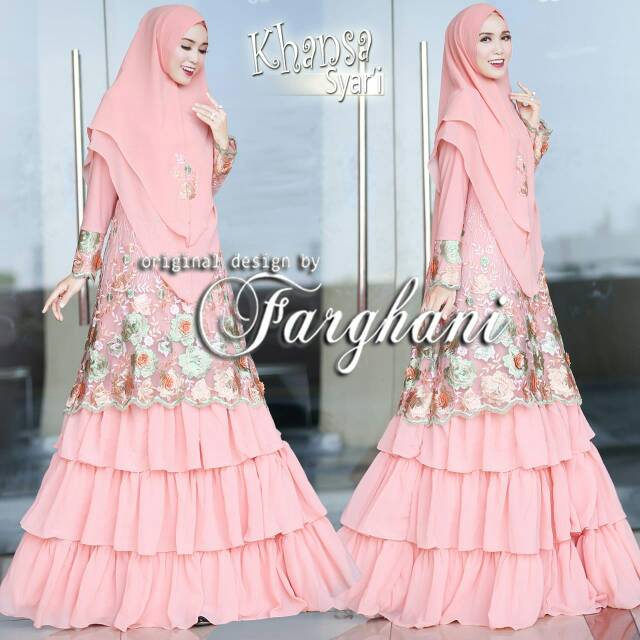 Gamis Syari Pesta Cerruty mix Tulle Brokat Khansa Ori Branded by Farghani