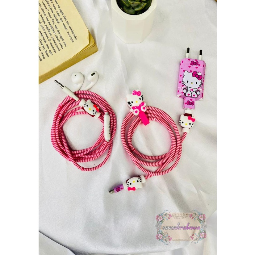 Paket Pelindung Kabel Cable Protector set Spiral iPhone &amp; Android (CHARGER &amp; HEADSET) stiker karakter adapter SB3516